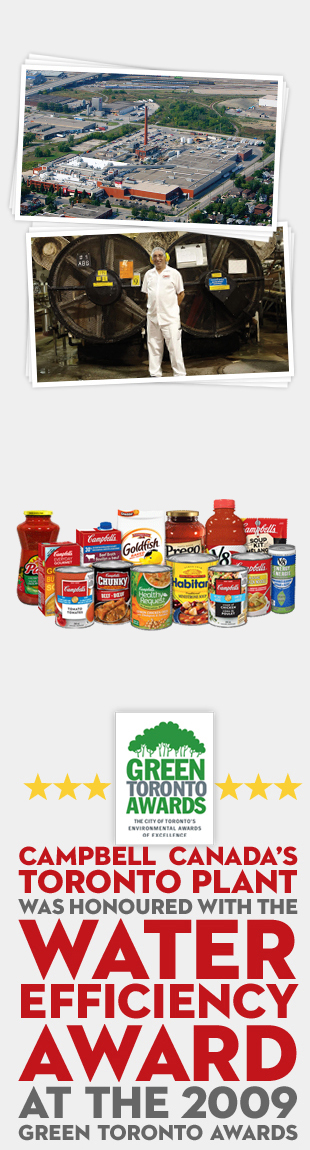 Campbell’s plant worker group of products and green Toronto award logo
